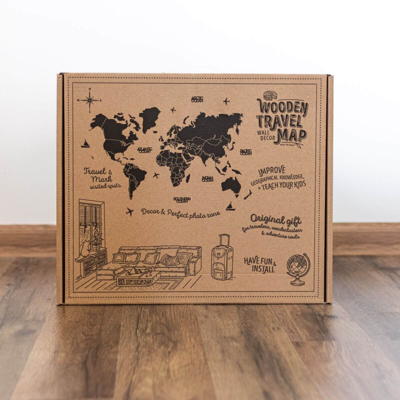 3D Wooden World Map Nordik