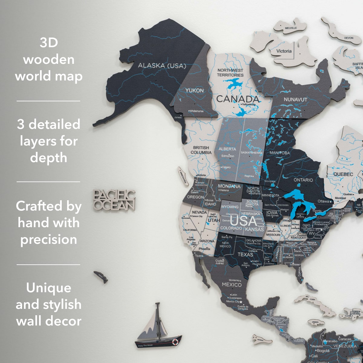3D Wooden World Map Nordik