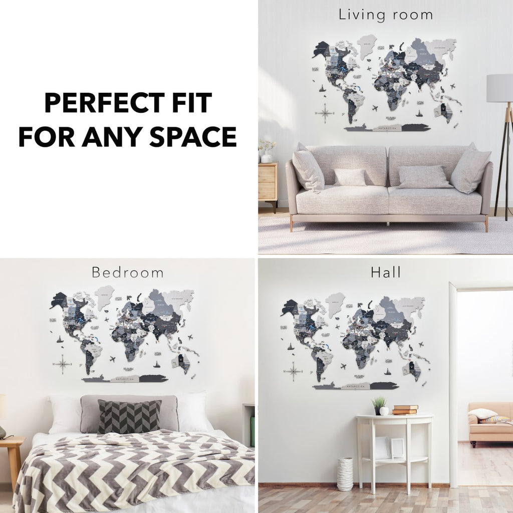 3D Wooden World Map Nordik