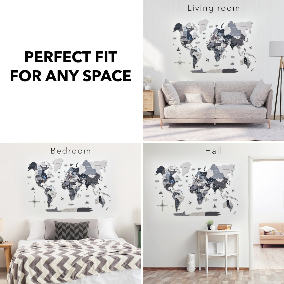 3D Wooden World Map Nordik